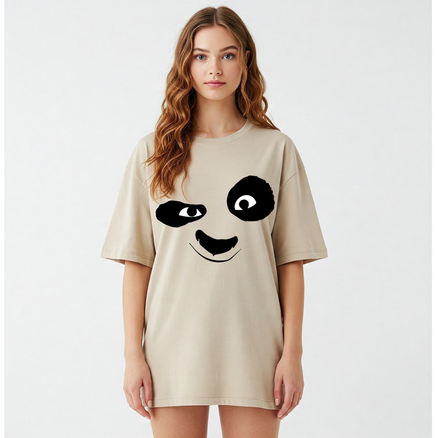 Pink Panda Face Graphic Women's Oversized T-shirt Befaltu