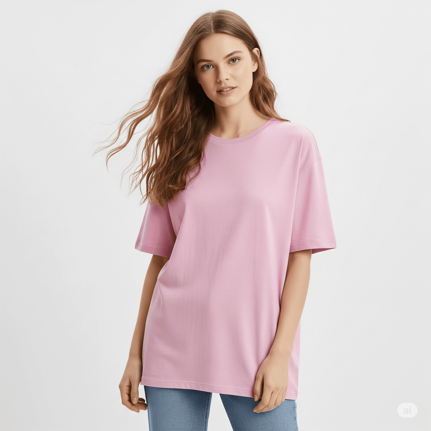 Pink Women's Oversized Fit Crew-Neck T-Shirt - Essential Comfort Tee - Befaltu
