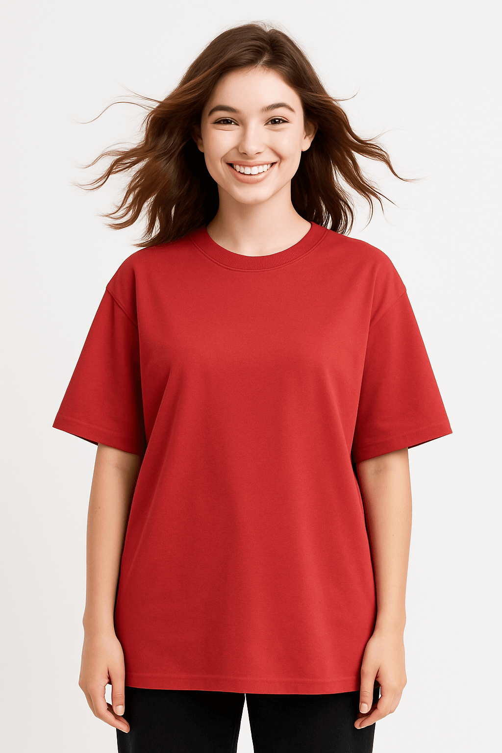 Red Women's Oversized Fit Crew-Neck T-Shirt - Essential Comfort Tee - Befaltu