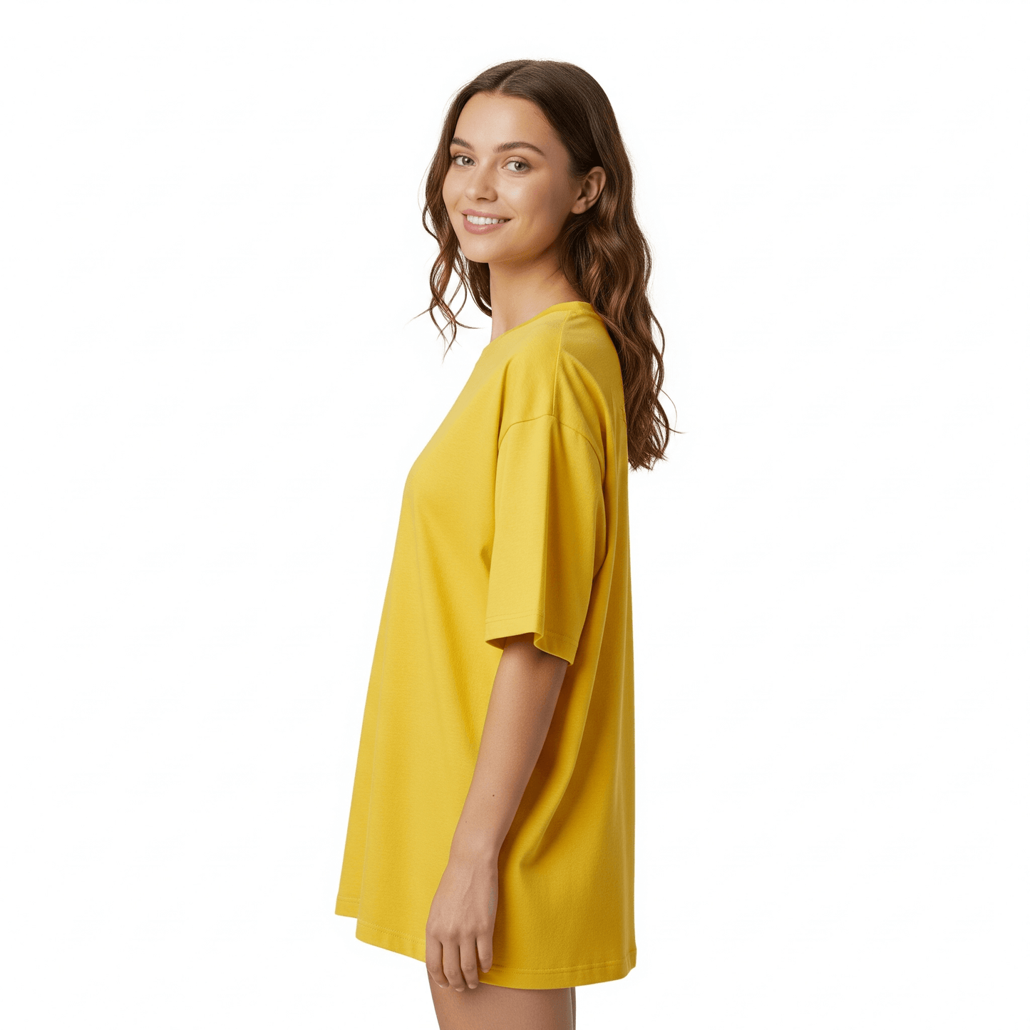 Yellow Womens's Oversized Fit Crew-Neck T-Shirt (Plain) - Befaltu (Essential Comfort Tee) - Befaltu