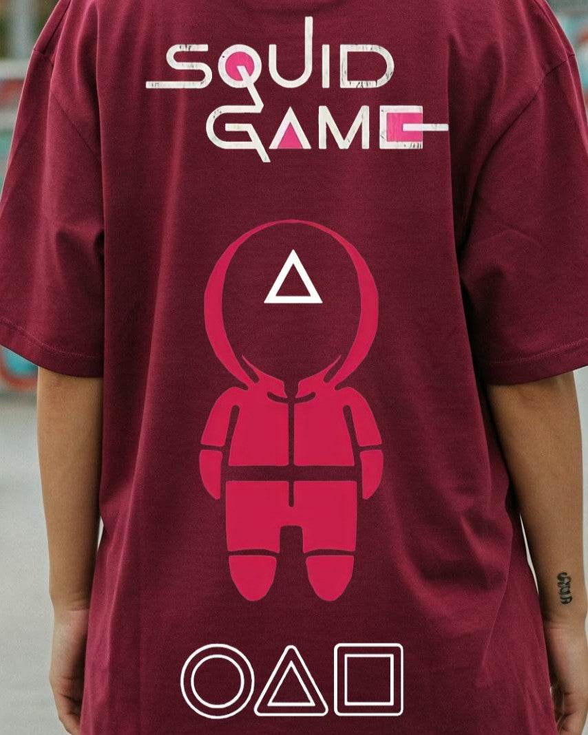 Maroon Oversized T-Shirt - Squid Game Graphic Print - Befaltu