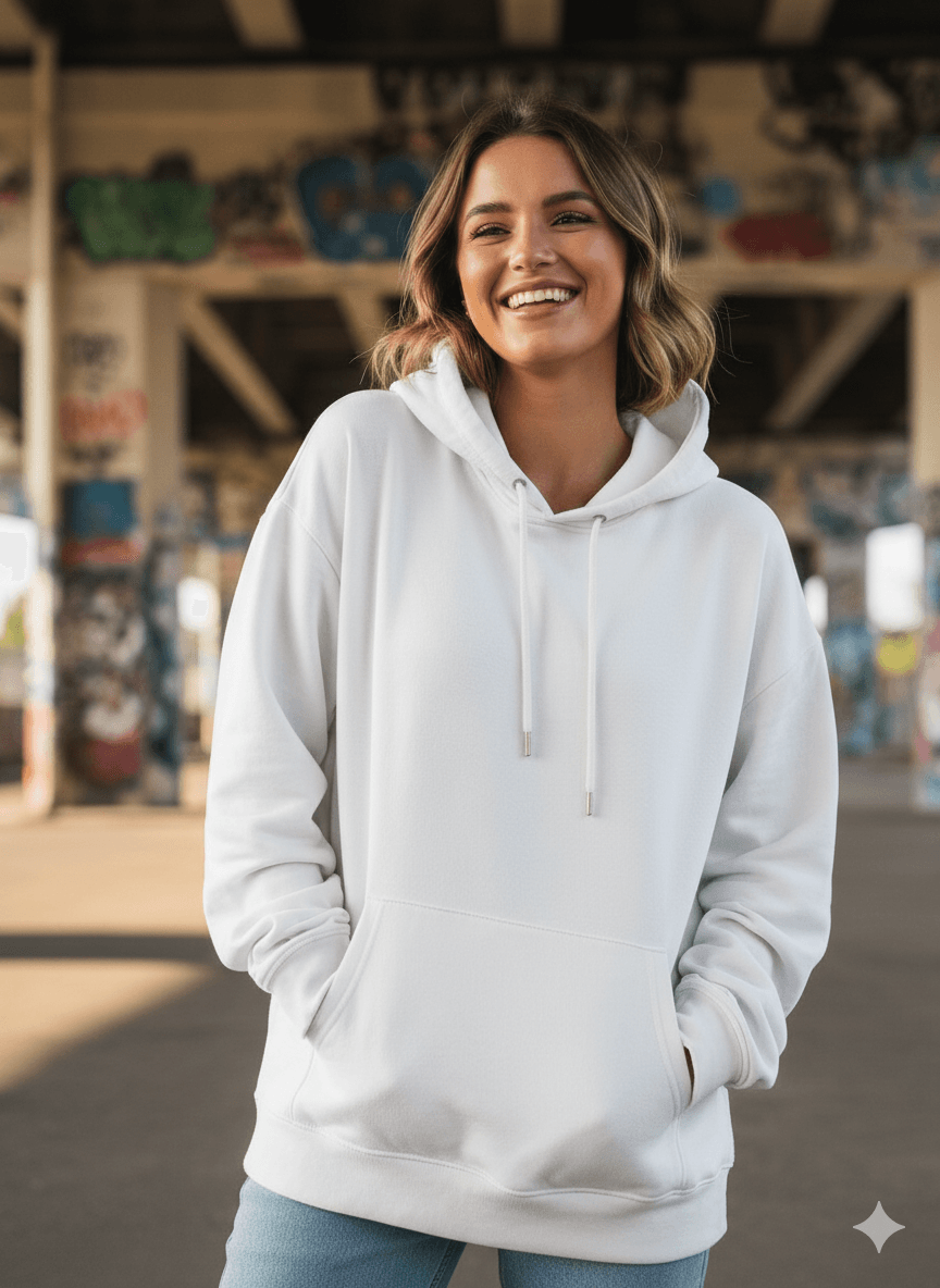 White Women's Oversized Fit Hooded Sweatshirt - Befaltu