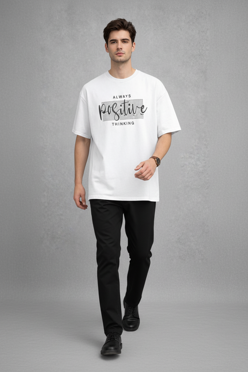 "Always Positive Thinking" White Oversized Tee