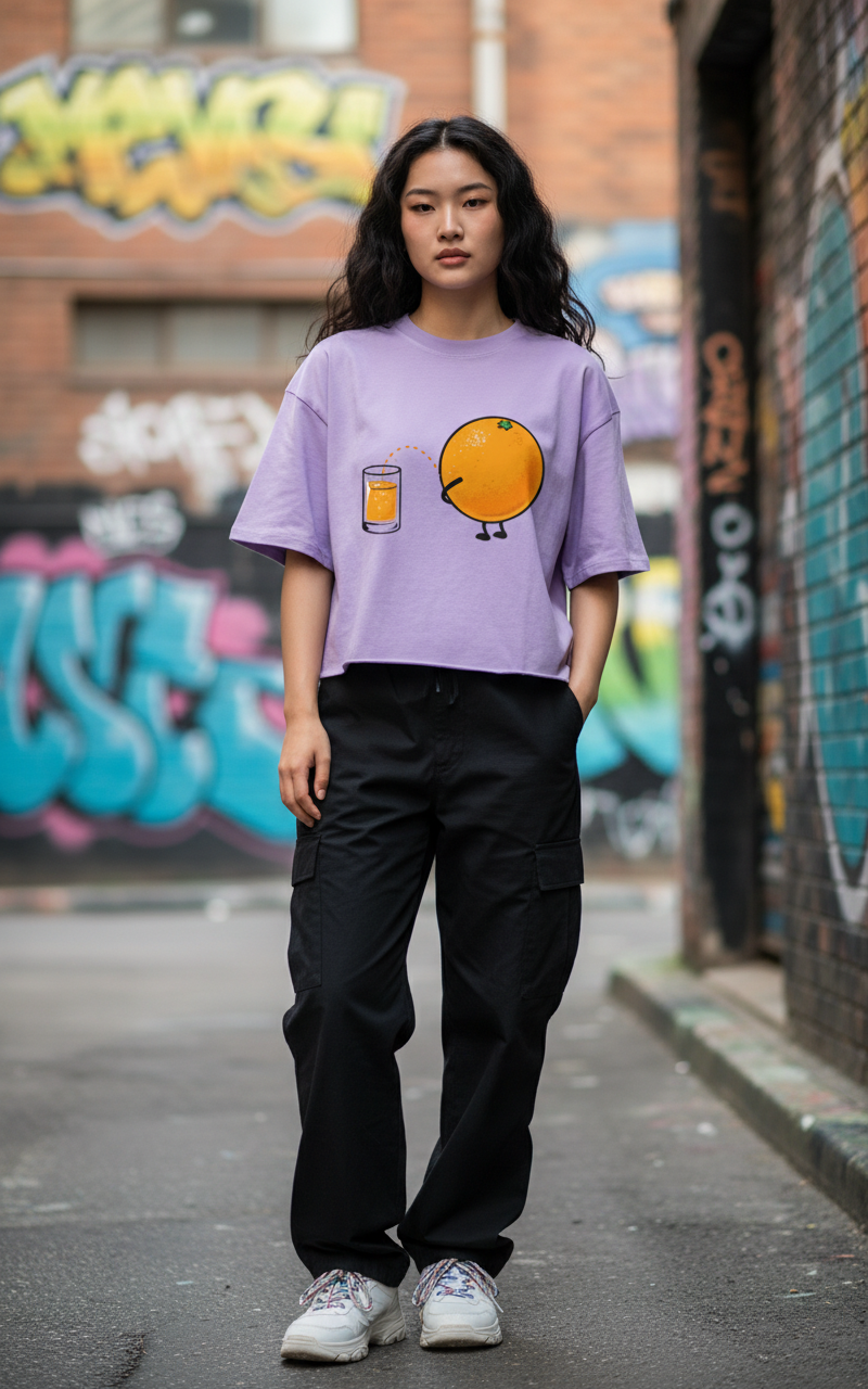 "Juice Up" Minimalist Graphic Oversized T-Shirt - Lavender Heavyweight Streetwear