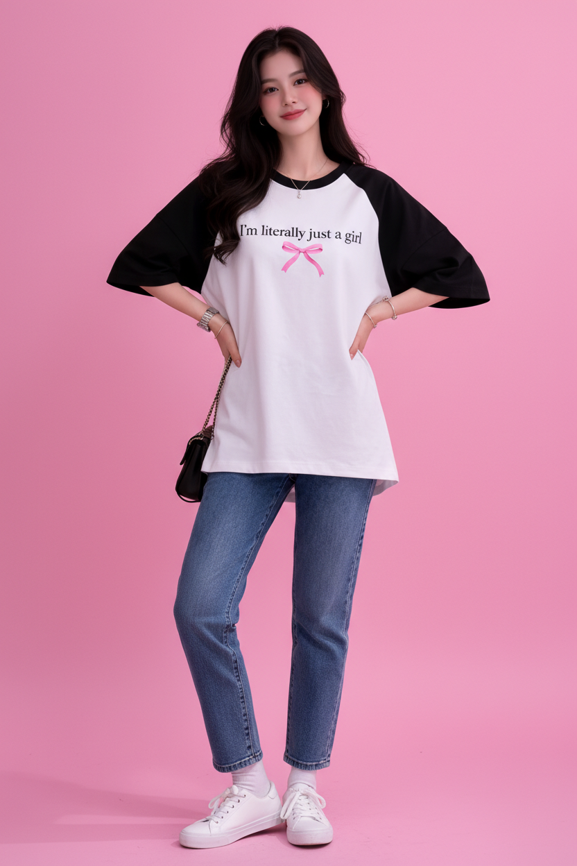 BEFALTU “I’m Literally Just a Girl” Aesthetic Oversized Raglan T-Shirt for Women