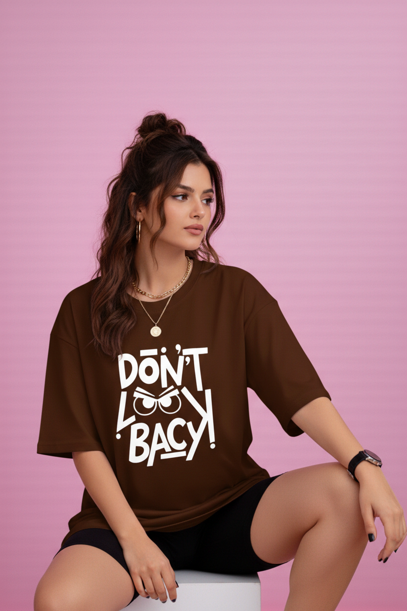BEFALTU “DON’T LOOK BACK” Graphic Oversized BROWN T-Shirt for Women
