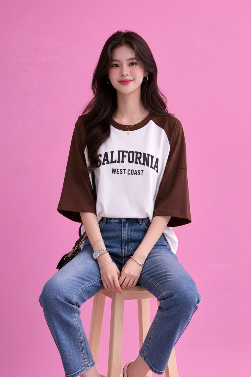 BEFALTU “California West Coast” Typography Raglan Oversized T-Shirt for Women