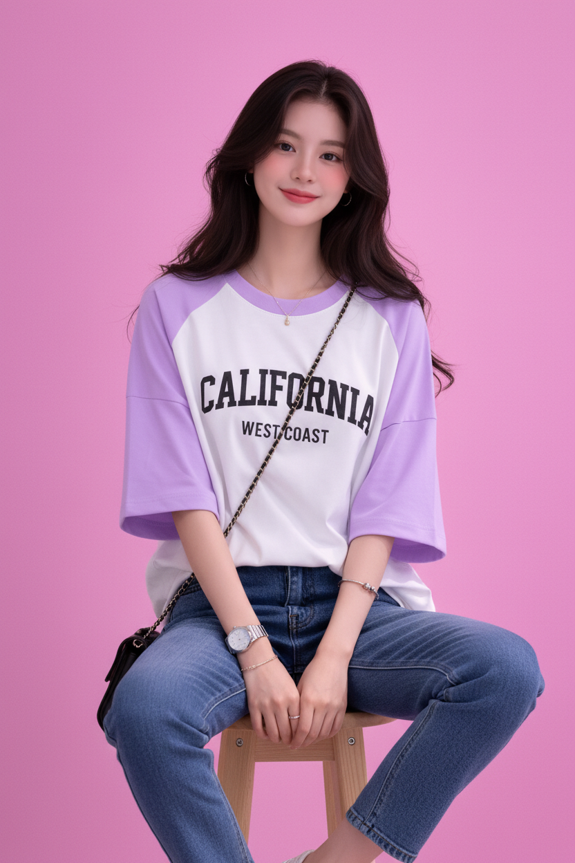 BEFALTU “California West Coast” Typography Raglan Oversized T-Shirt for Women