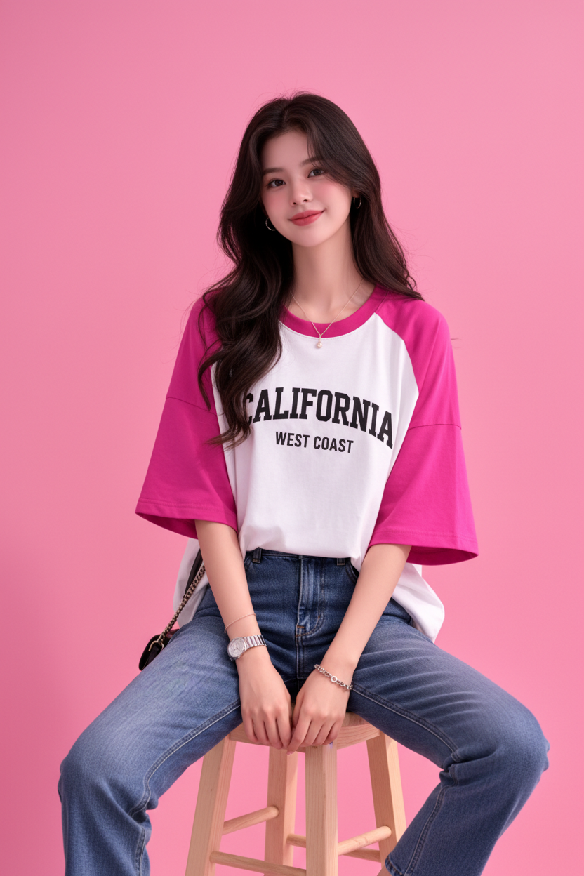BEFALTU “California West Coast” Typography Raglan Oversized T-Shirt for Women