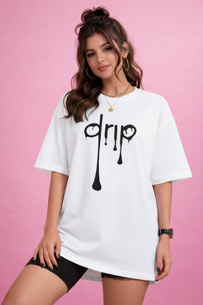 BEFALTU “DRIP” Minimal Street Style Oversized white T-Shirt for Women