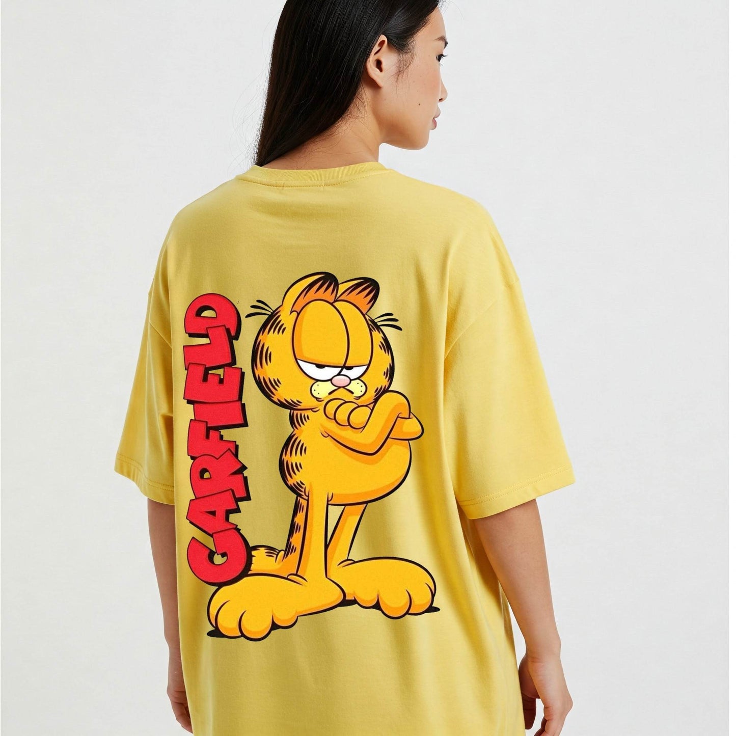 Beige Garfield Standing Graphic Oversized T-shirt Dress Befaltu - Befaltu