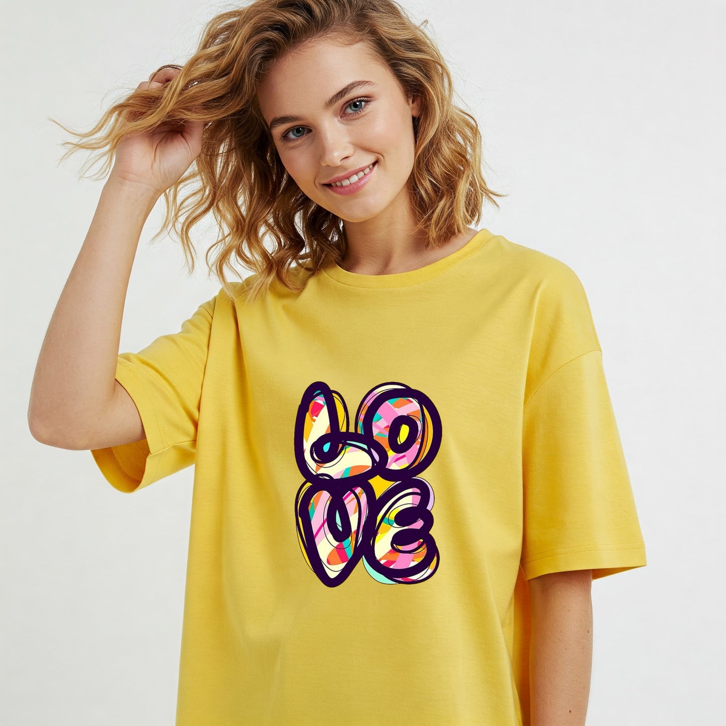 Yellow Mickey Mouse Faces Graphic Oversized T-shirt Dress Befaltu