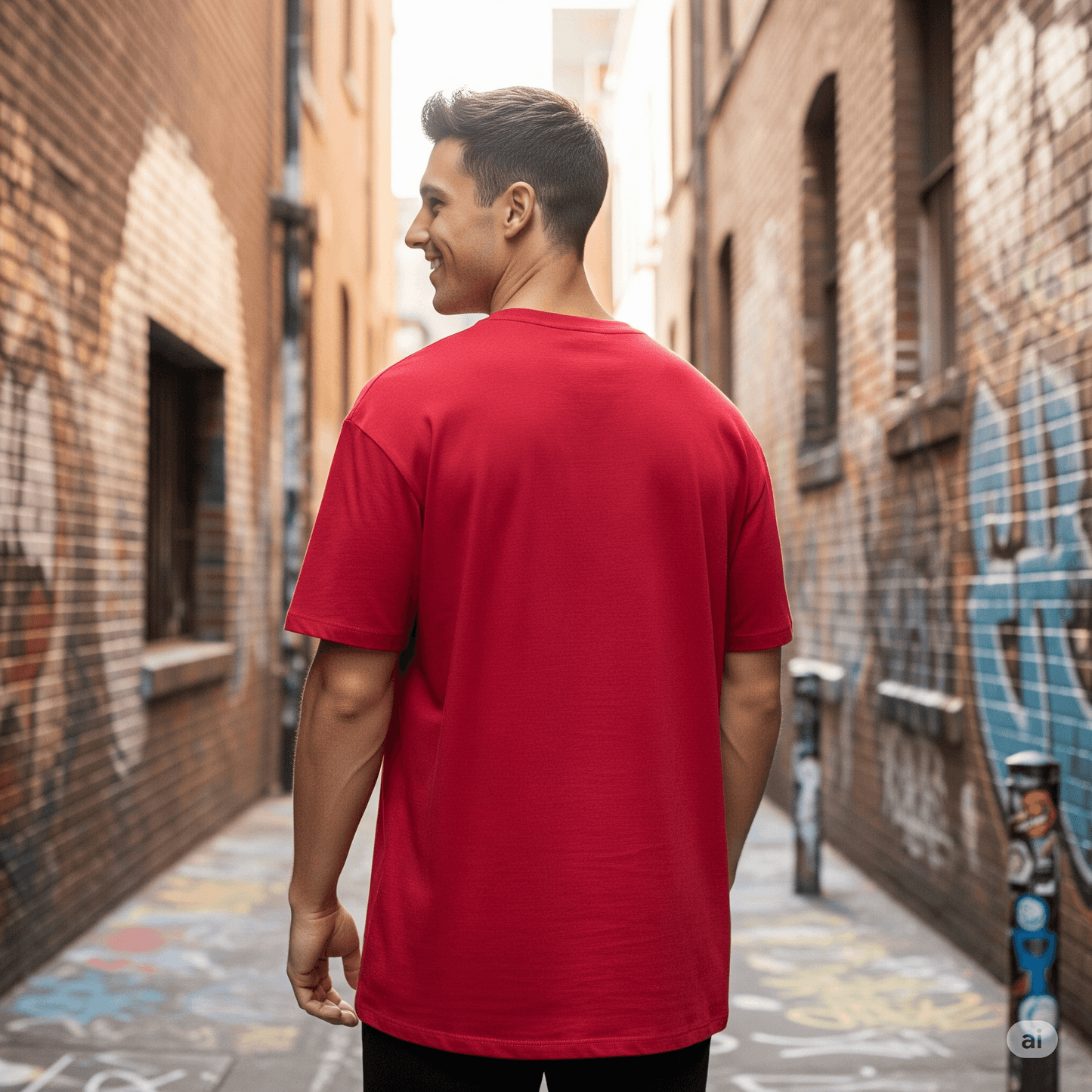 Red Men's Oversized Fit Crew-Neck T-Shirt (Plain) - Befaltu (Essential Comfort Tee) - Befaltu
