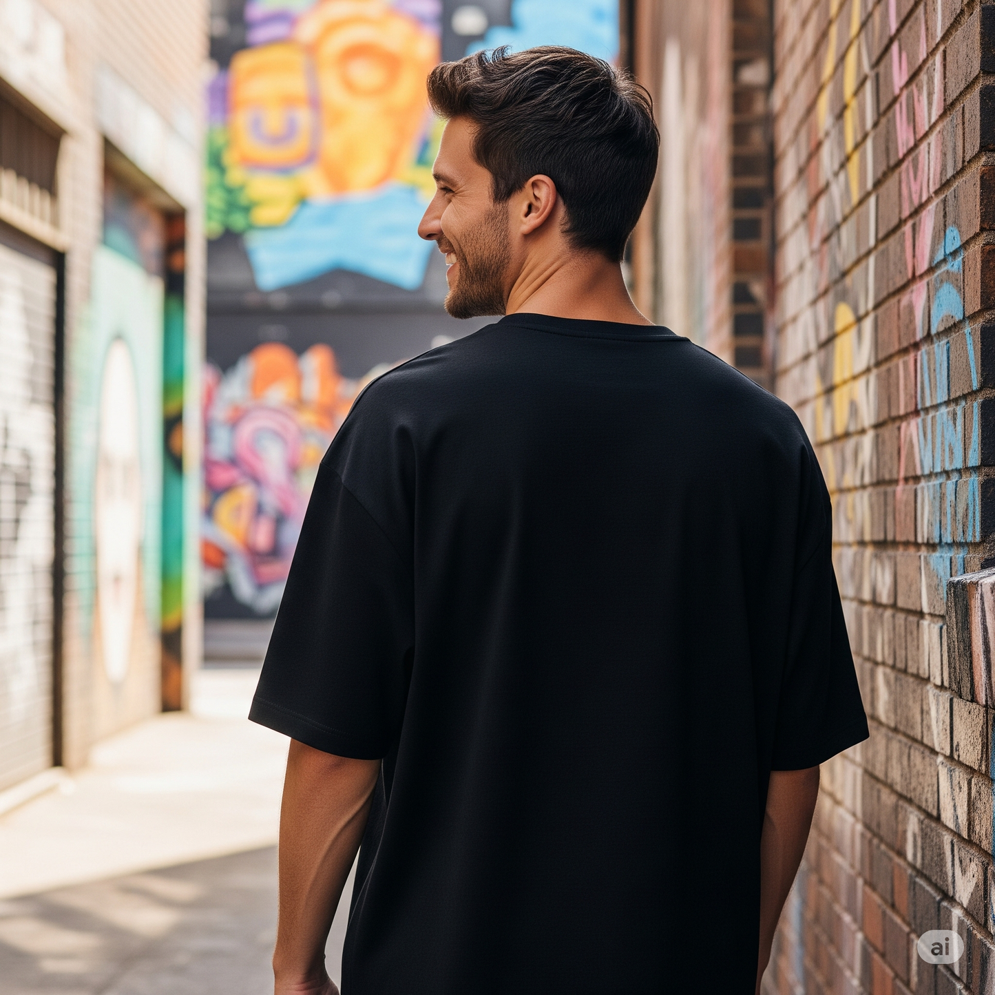 Black "Check The Vibes" Geometric Print Oversized T-shirt - Befaltu (Men's Graphic Tee)