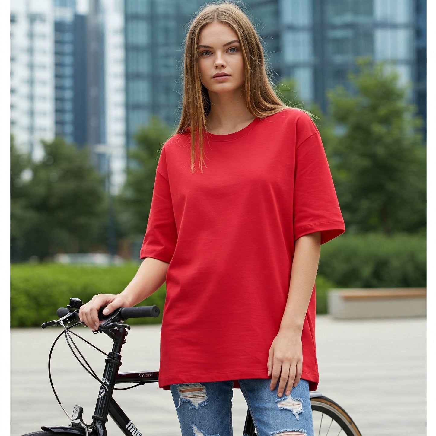 BEFALTU Women's Comfort Fit Oversized Red T-Shirt - Befaltu