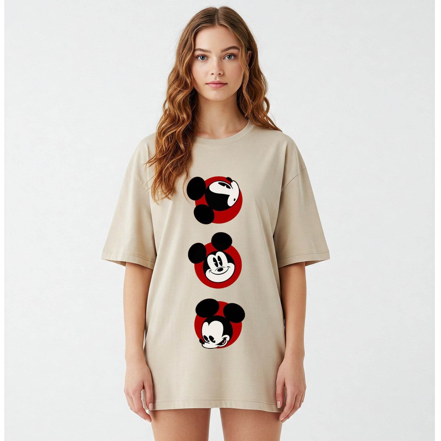Mickey Mouse Faces Graphic Women's Oversized T-shirt Befaltu - Befaltu