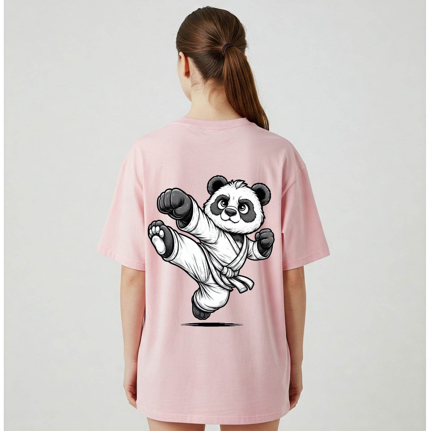 Pink Karate Panda Graphic Oversized T-shirt Dress Befaltu - Befaltu