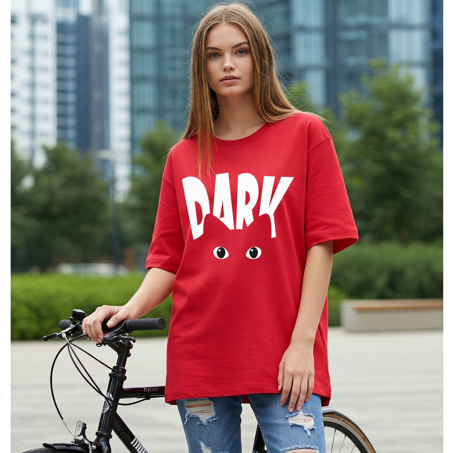 Red Dark Cat Eyes Graphic Long T-shirt Befaltu - Befaltu