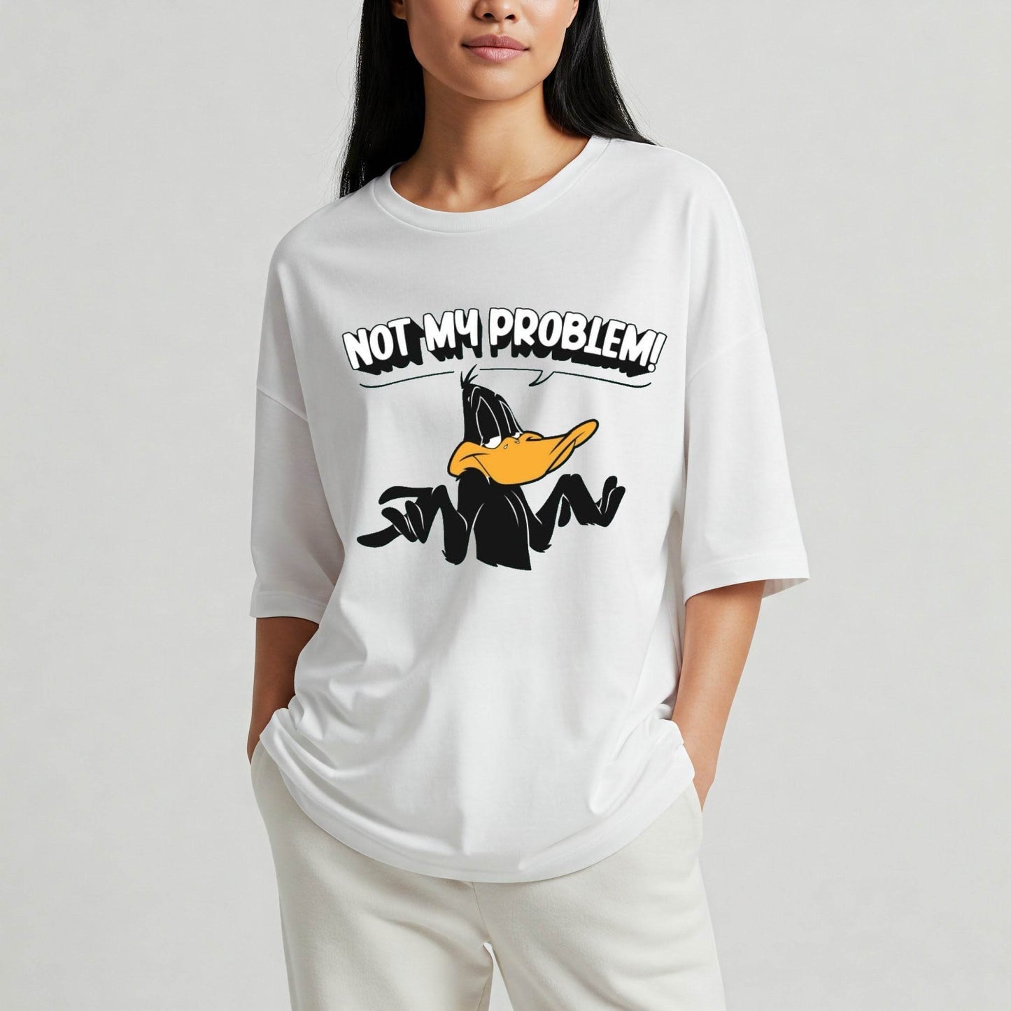 White Daffy Duck Not My Problem Graphic Oversized T-shirt Befaltu - Befaltu