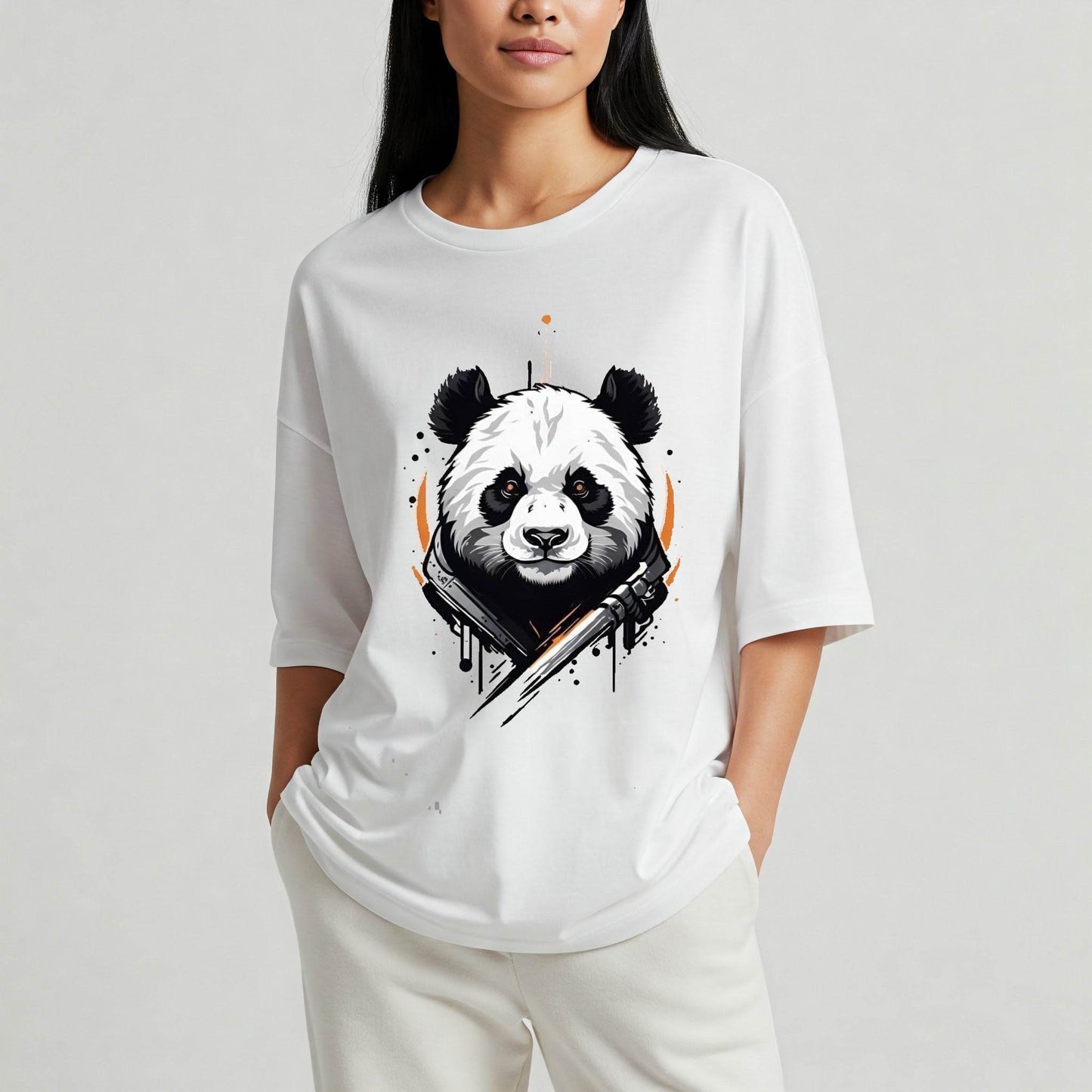 White Graphic Panda Oversized T-shirt Befaltu - Befaltu