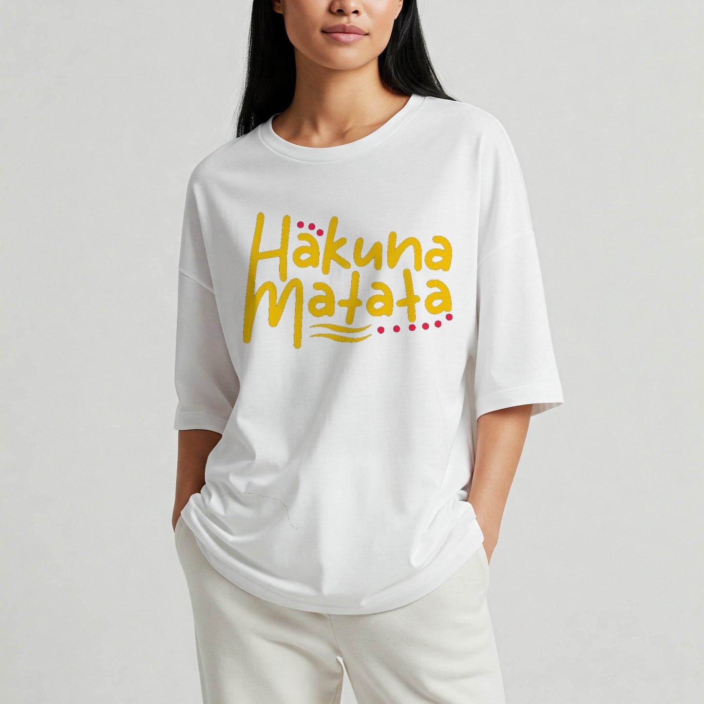 White Hakuna Matata Lion King Graphic Women's Oversized T-shirt Befaltu - Befaltu