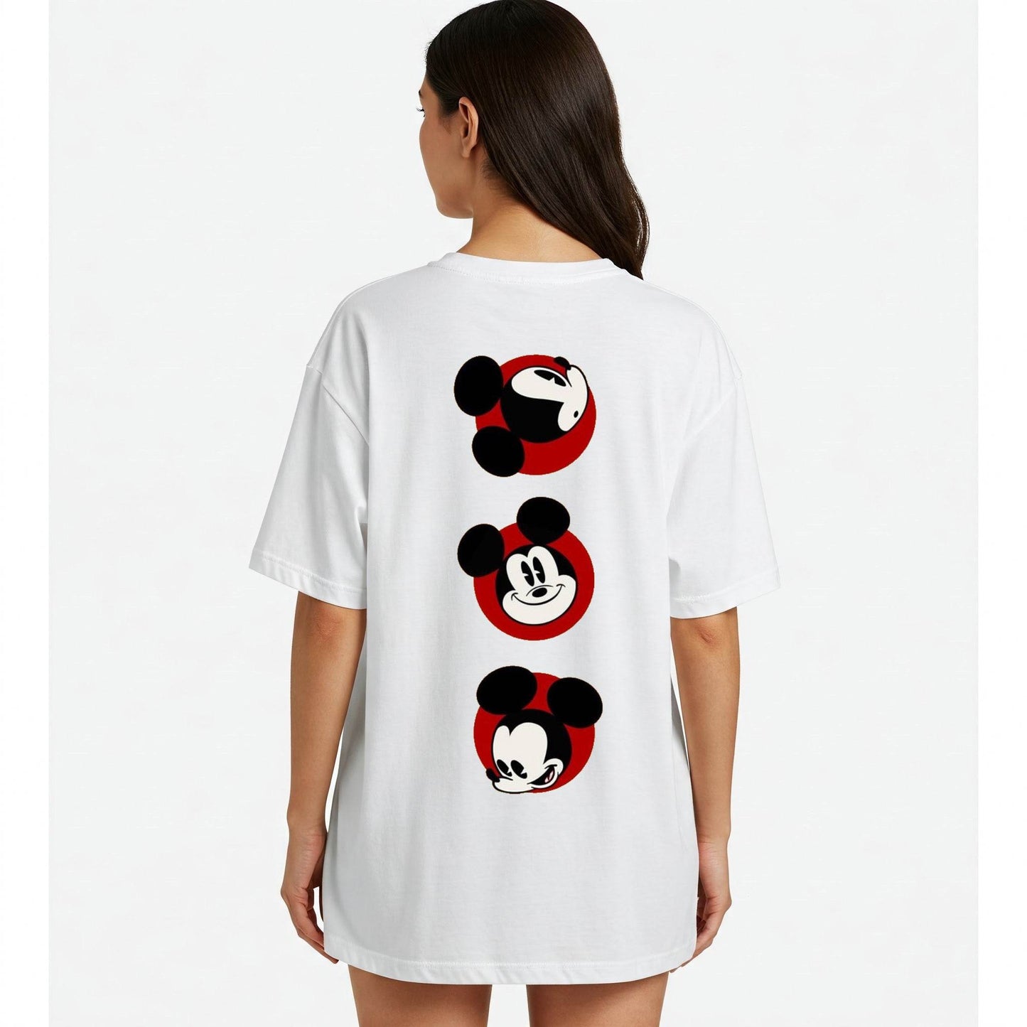 White Mickey Mouse Faces Graphic Oversized T-shirt Dress Befaltu - Befaltu