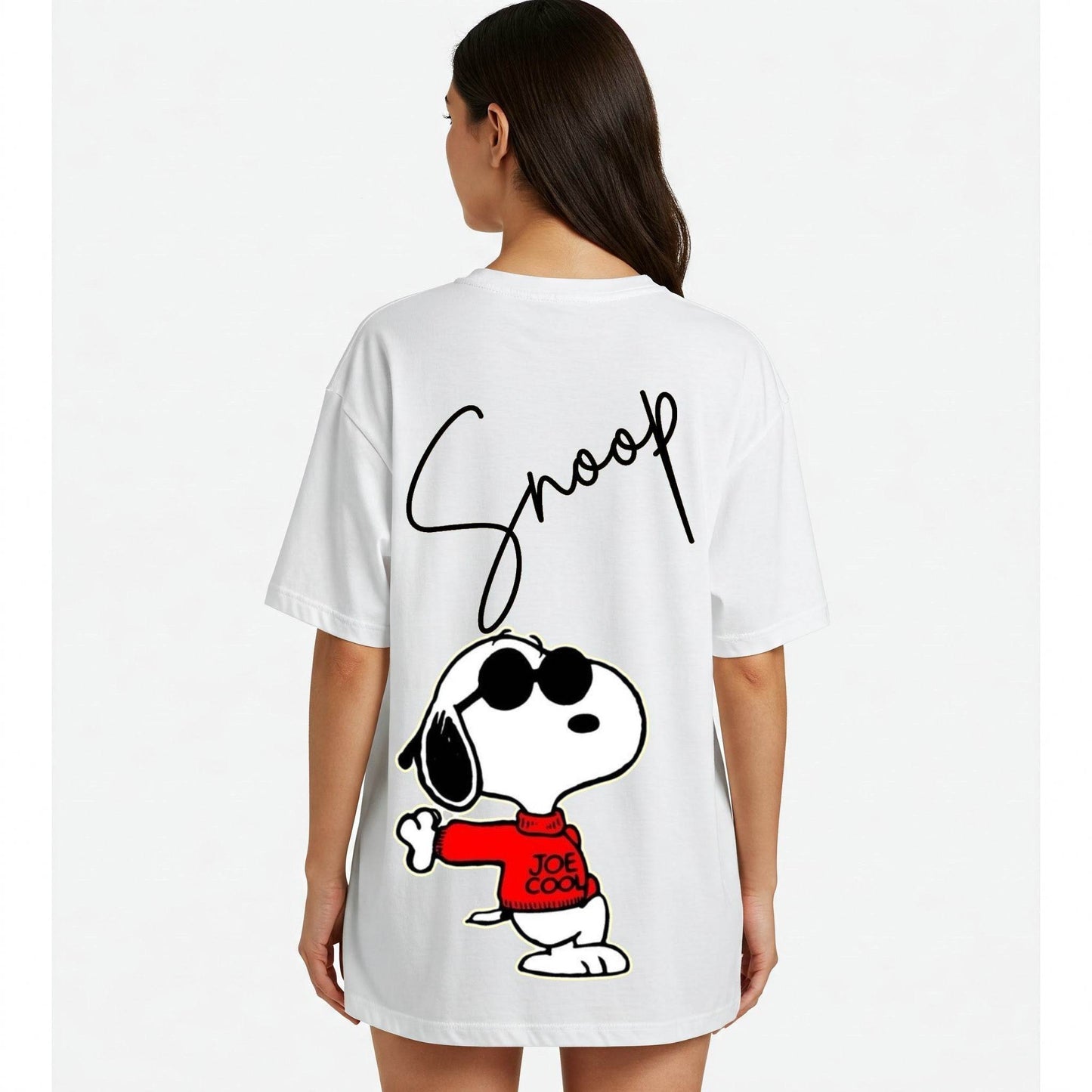 White Snoopy Joe Cool Graphic Oversized T-shirt Dress Befaltu - Befaltu