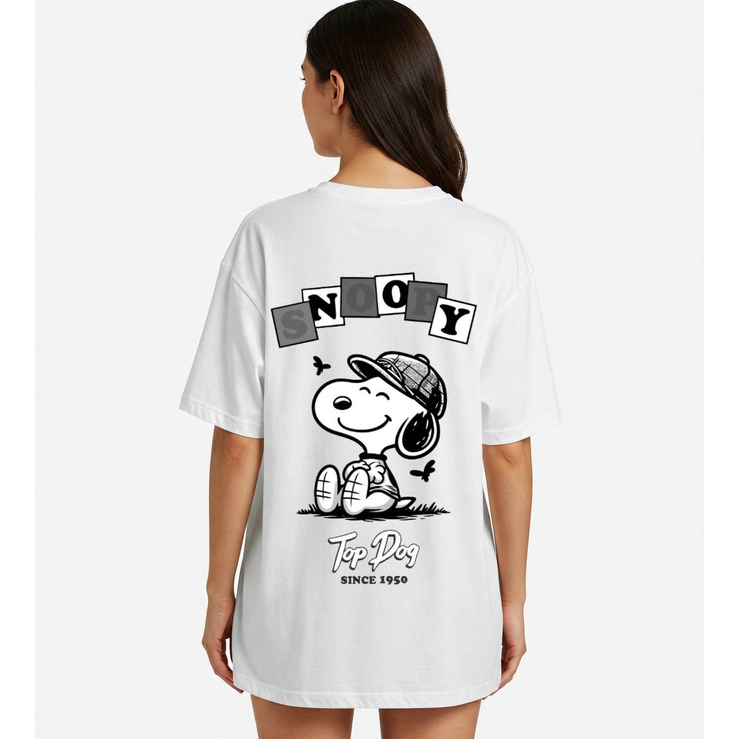 White Snoopy Top Dog Since 1950 Graphic Oversized T-shirt Dress Befaltu - Befaltu