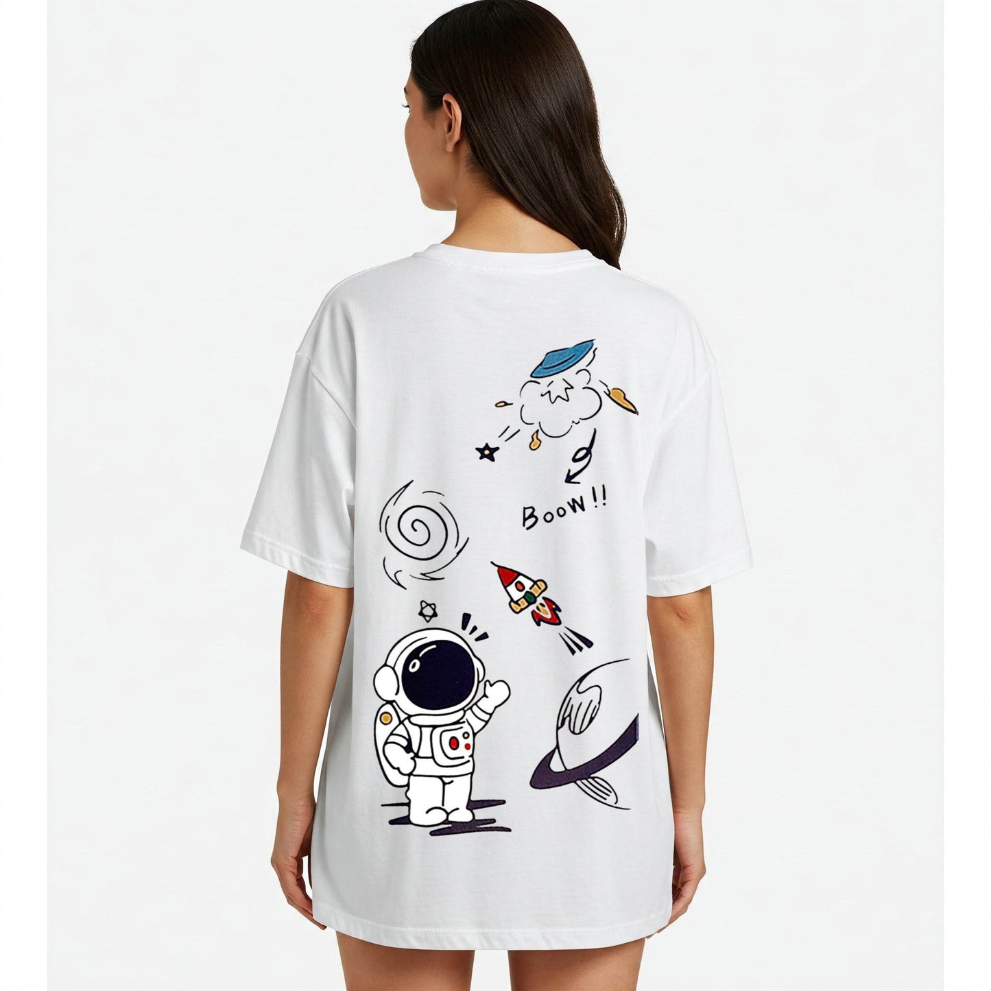 White Space Doodle Graphic Oversized T-shirt Dress Befaltu - Befaltu