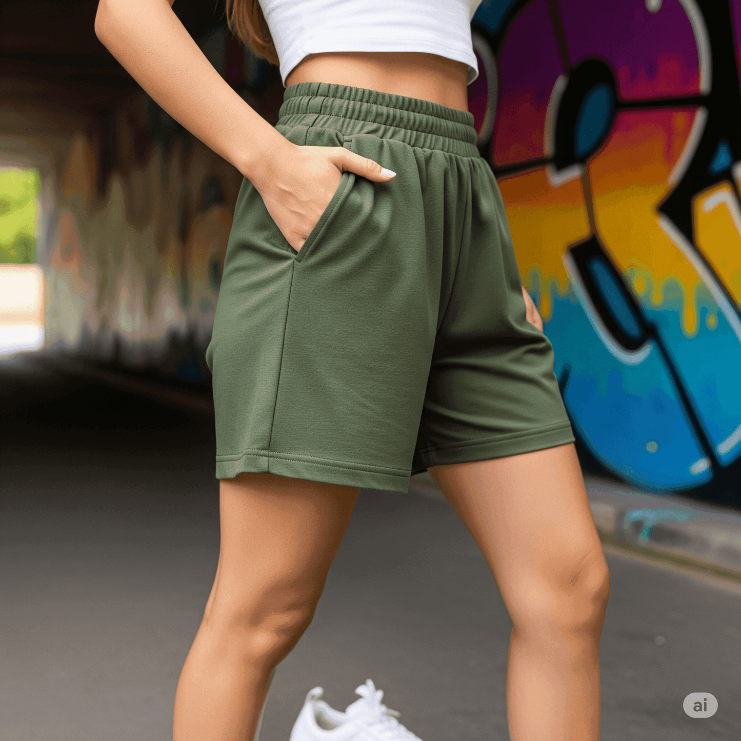 Women's Olive Casual Shorts | Loose Fit Athleisure Shorts | Befaltu - Befaltu