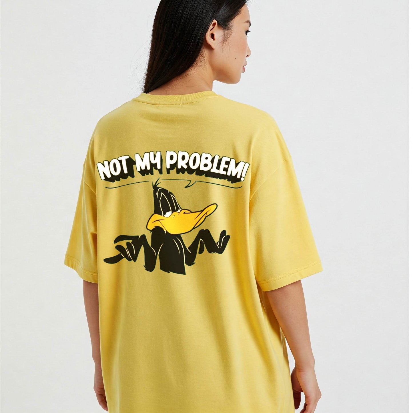 Yellow Daffy Duck Not My Problem Graphic Oversized T-shirt Dress Befaltu - Befaltu