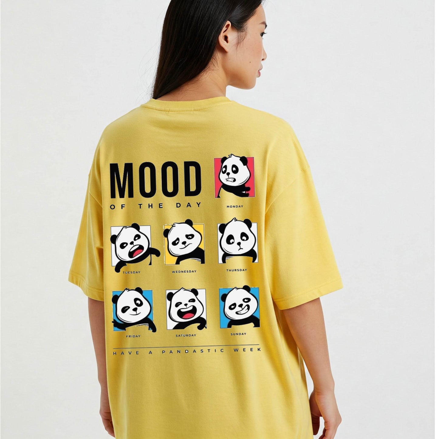 Yellow Mood of the Day Panda Graphic Oversized T-shirt Dress Befaltu - Befaltu