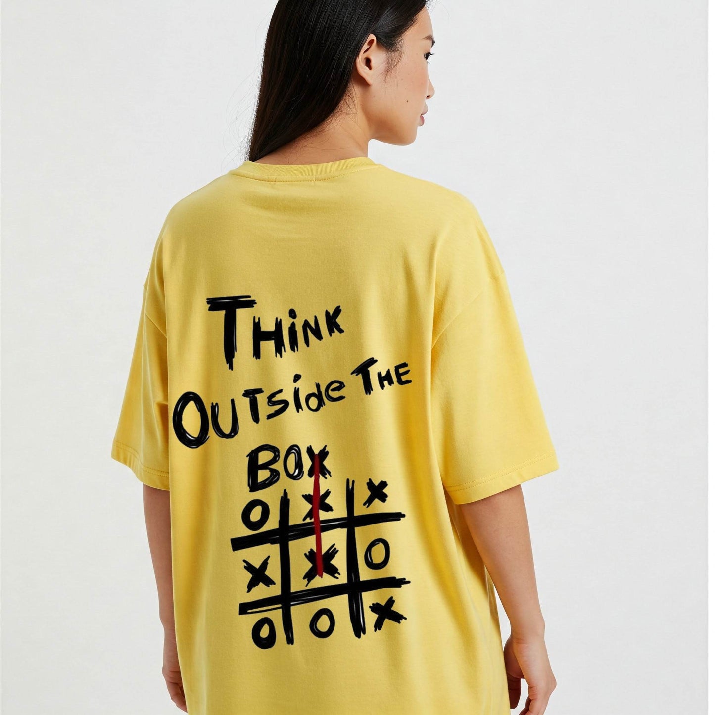 Yellow Think Outside The Box Graphic Oversized T-shirt Dress Befaltu - Befaltu