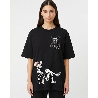 Straw Hat Swagger – Monkey D. Luffy Oversized Graphic T-Shirt (Black) - Befaltu