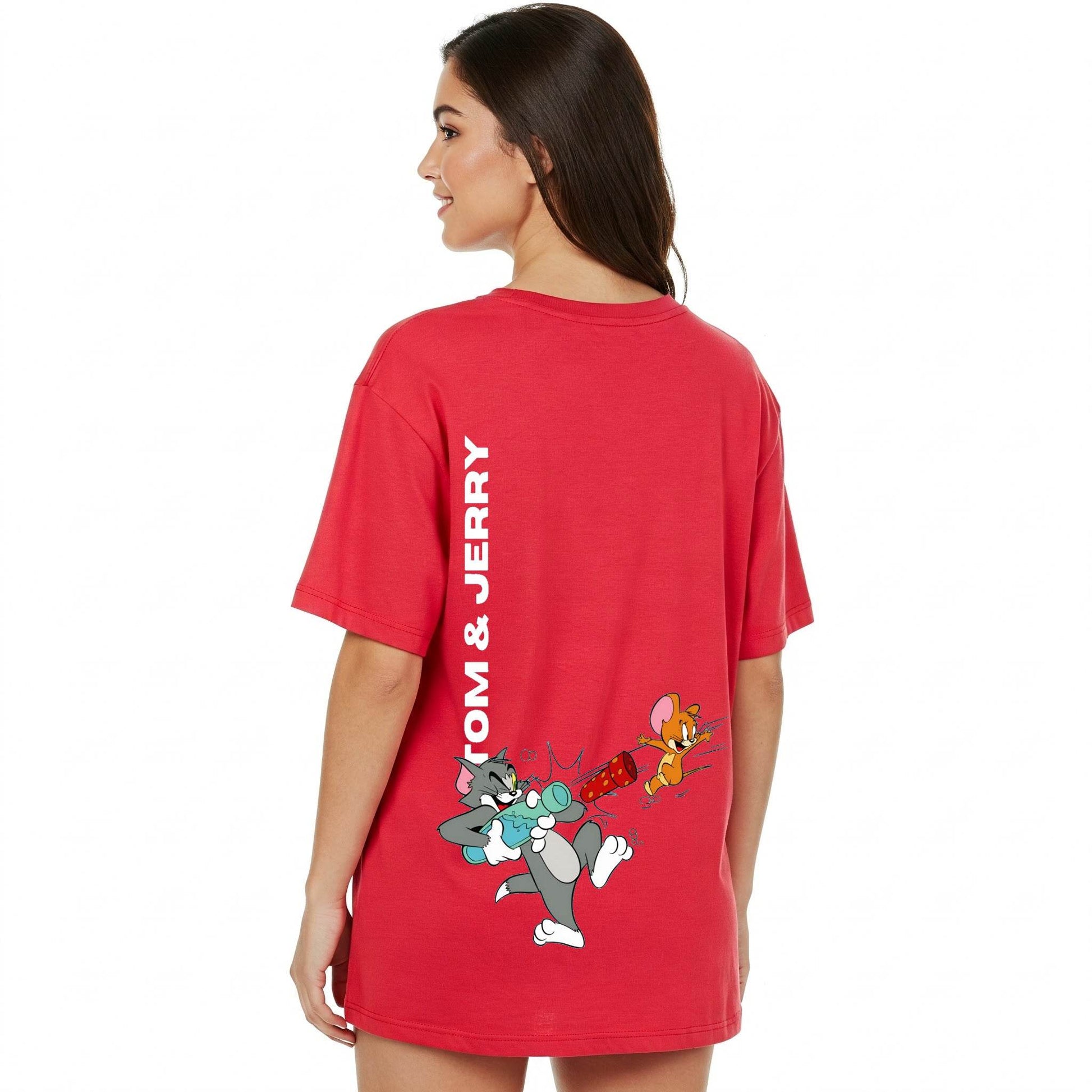 Chaos Mode Tee – Tom & Jerry Oversized Graphic T-Shirt (Red) - Befaltu