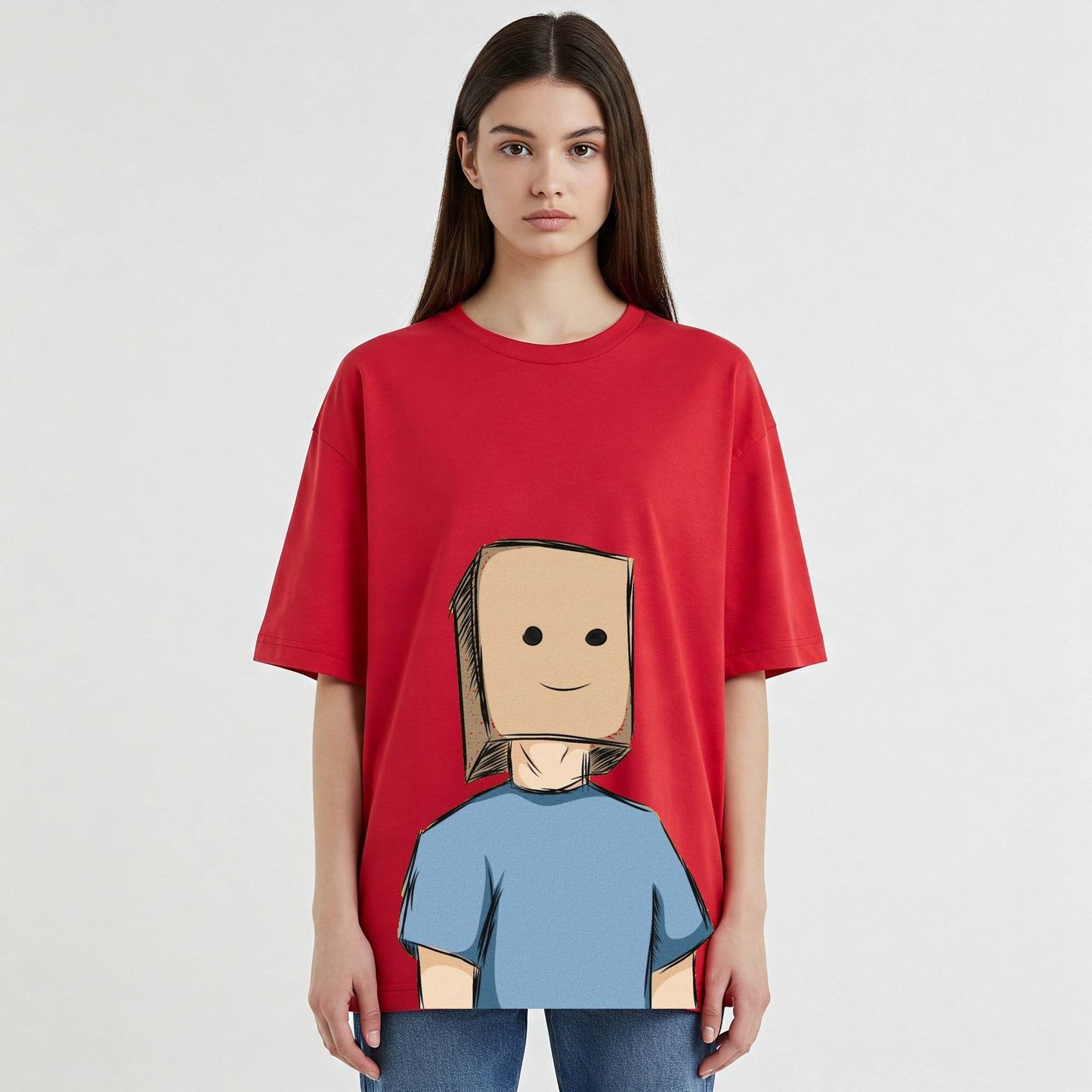 Box Head Cartoon Oversized T-Shirt – Women's Cotton Tee - Befaltu