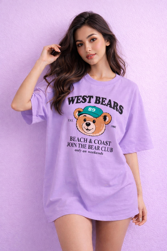 BEFALTU “West Bears Club” Oversized LAVENDER T-Shirt for Women
