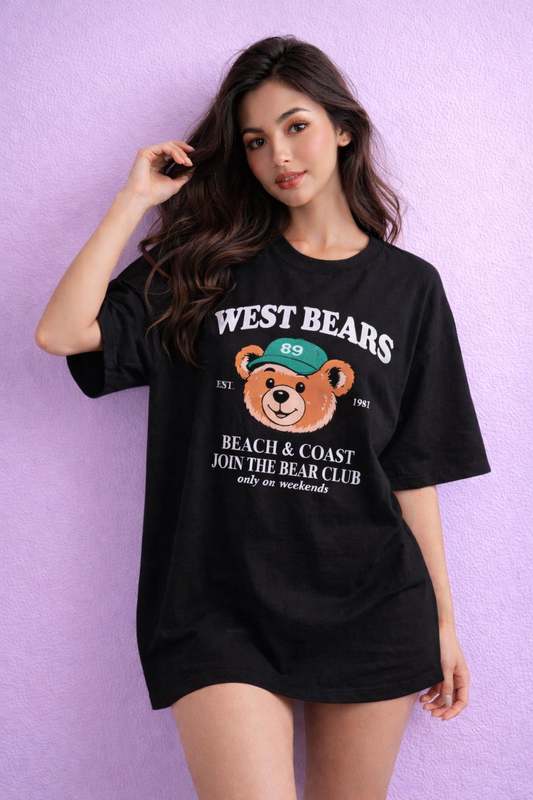 BEFALTU “West Bears Club” Oversized Black T-Shirt for Women