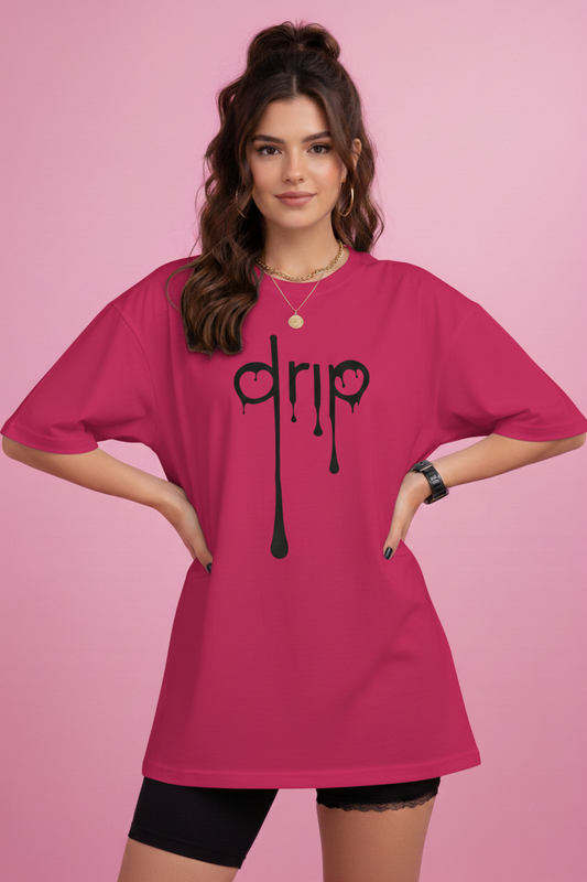 BEFALTU “DRIP” Minimal Street Style Oversized PINK T-Shirt for Women