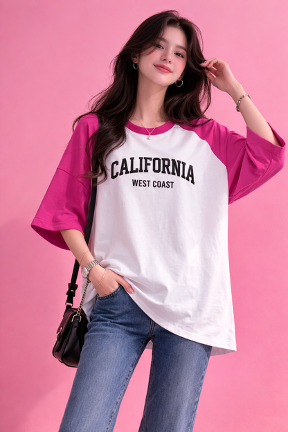 BEFALTU “California West Coast” Typography Raglan Oversized T-Shirt for Women