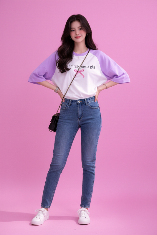 BEFALTU “I’m Literally Just a Girl” Aesthetic Oversized Raglan T-Shirt for Women