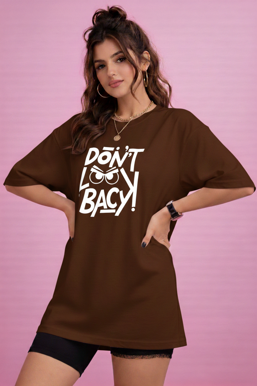 BEFALTU “DON’T LOOK BACK” Graphic Oversized BROWN T-Shirt for Women