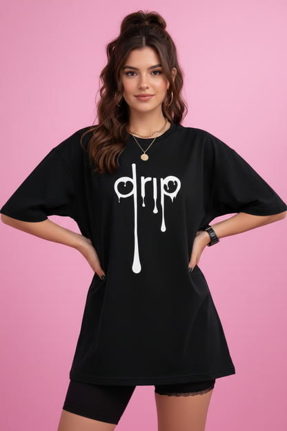 BEFALTU “DRIP” Minimal Street Style Oversized Black T-Shirt for Women  🔥