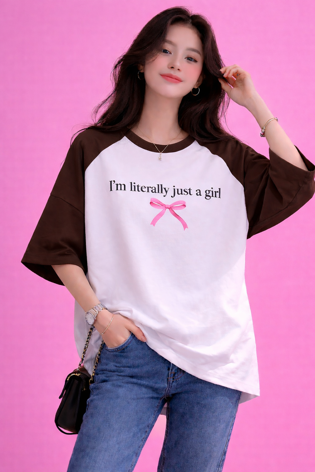 BEFALTU “I’m Literally Just a Girl” Aesthetic Oversized Raglan T-Shirt for Women