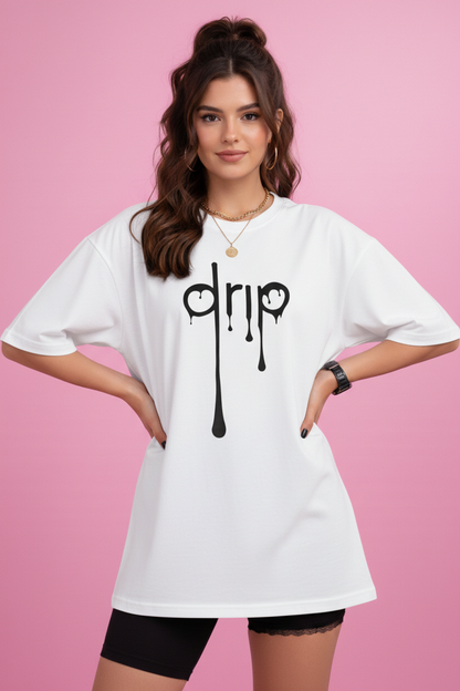 BEFALTU “DRIP” Minimal Street Style Oversized white T-Shirt for Women