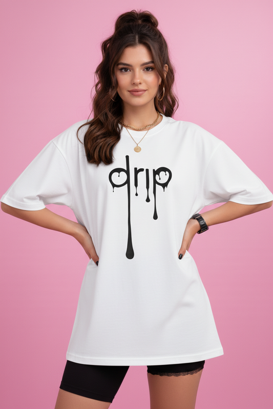 BEFALTU “DRIP” Minimal Street Style Oversized white T-Shirt for Women