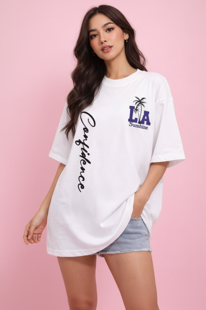 BEFALTU “LA Sunshine Confidence” Oversized WHITE T-Shirt for Women