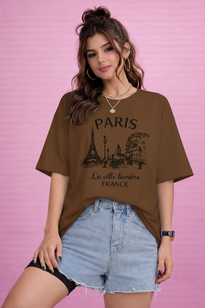 BEFALTU “Paris Cityscape” Oversized BROWNT-Shirt for Women
