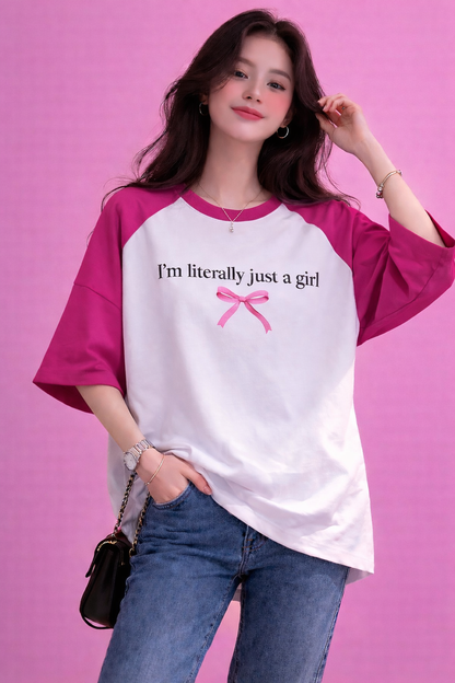 BEFALTU “I’m Literally Just a Girl” Aesthetic Oversized Raglan T-Shirt for Women