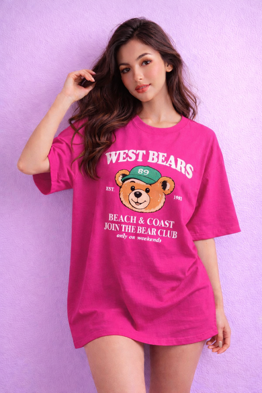 BEFALTU “West Bears Club” Oversized PINK T-Shirt for Women